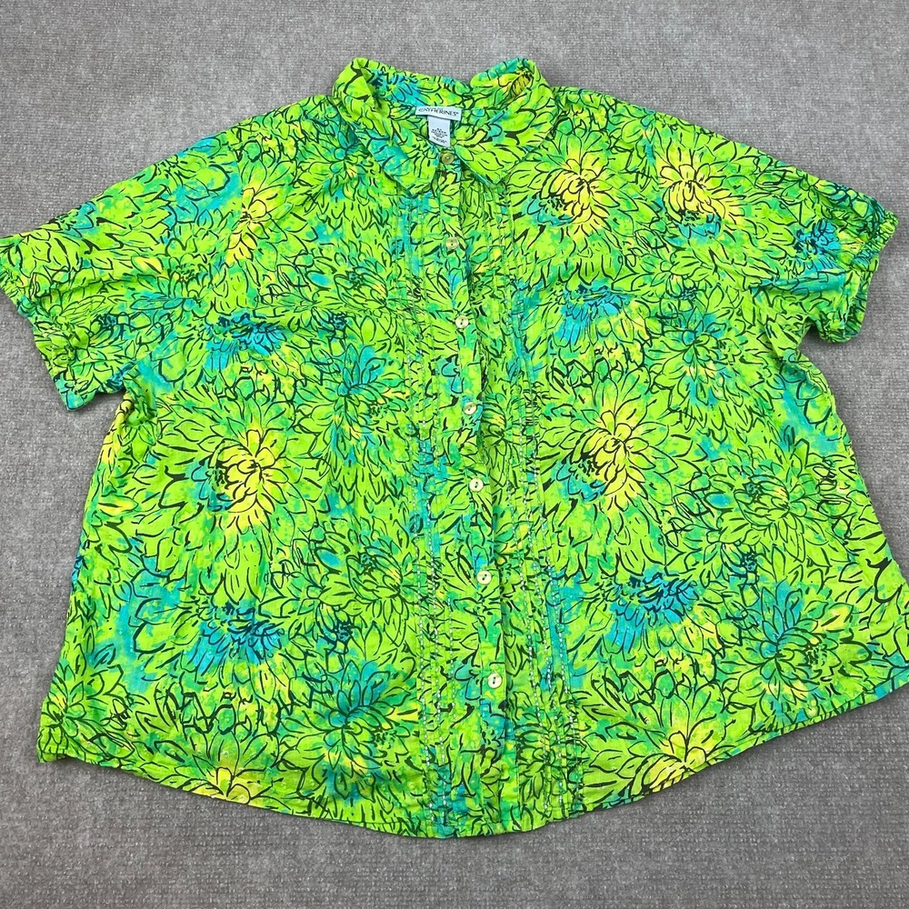 Liz & Me For Cathrines Blouse Top Womens 2X 22/24W Green Floral Beaded Detail